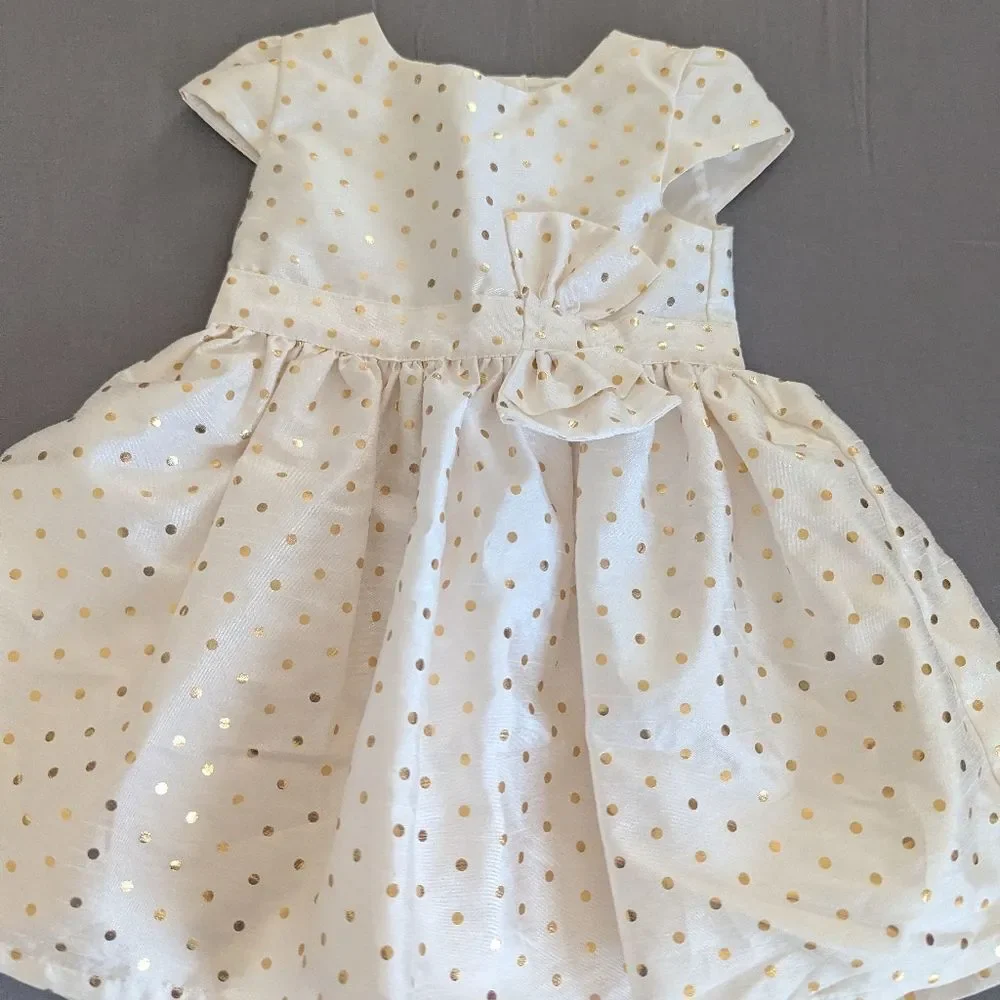 Carter's Baby Girls Bow Holiday Dress Cream Gold 9M